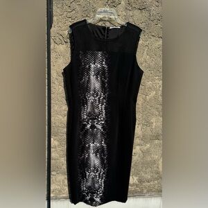 T Tahari Black Dress with Snakeskin pattern,  Mesh Yoke and Full Length back zip